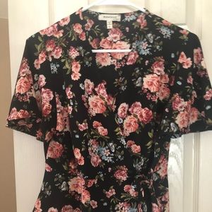 Black Floral Wrap Blouse